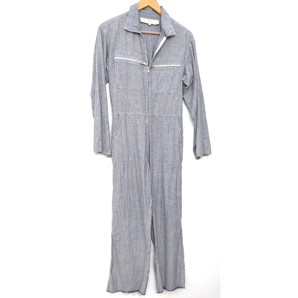 Jens Pirate Booty Jumpsuit Womens Medium Palmetto Station Stormy Stripe Raw Hem